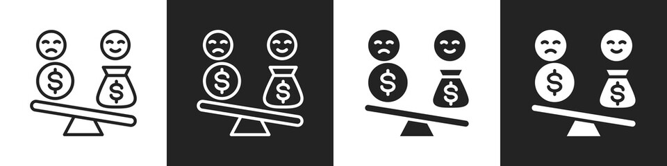 Inequality Line And Solid Icon In White And Black Background