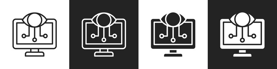 Computer Vision Line And Solid Icon In White And Black Background © Elzicon