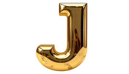 Gleaming, golden letter "J" set against a stark black background. It appears to be 3D rendered with reflective surfaces