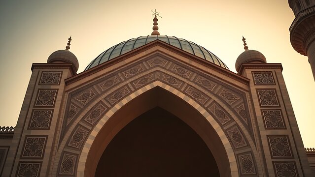 Architectural detail of a squinch supporting a dome with geometric patterns.