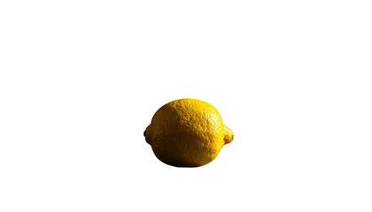 Single yellow lemon sits alone, surrounded by dramatic shadows against stark black backdrop, highlighting its shape
