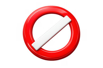 Bright red 3d rendering of a prohibition sign, warning for stop, no entry, or restricted access, with transparent background