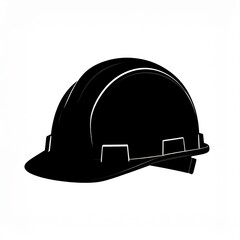 Black Hard Hat Safety Headwear for Construction Workers on White Background Detailed Industrial Protection Equipment