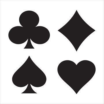 Classic playing card suits icons black symbols heart spade diamond clover isolated vector graphics elements