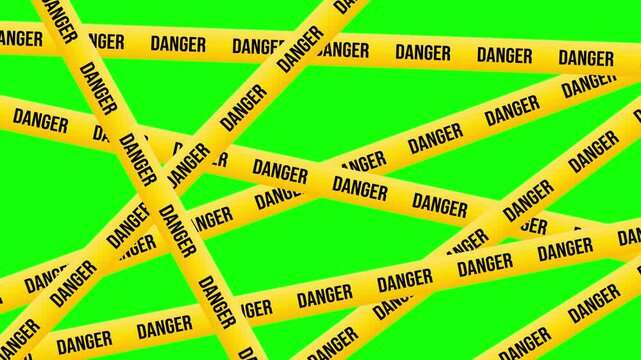 Repeated danger text tape animation covering frame with bold industrial warning pattern on green background 4K 60fps