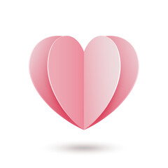 Pink paper heart with a shadow on a white background. A heart for Valentine's Day, Mother's Day, Wedding. Vector illustration.