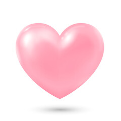 A three-dimensional pink heart with highlights and shadows on a white background. A heart icon for your design. The concept of Valentine's Day, love. Vector EPS 10.