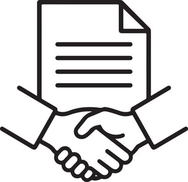 Handshake with document icon, Business contract line icon vector