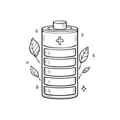 Hand Drawn Battery With Leaves Symbolizing Green Energy and Sustainable Power Sources