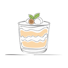 Dessert cup line art illustration with whipped cream and garnish