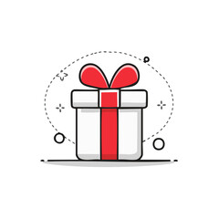 Stylized Gift Box with Red Ribbon and Graphic Elements for Celebration or Decoration Purposes