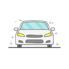 Front view of white car illustration on solid background. Simple and elegant auto symbol for transportation or automotive content.