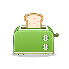 Green Toaster with Toast Bread Illustration, Breakfast Kitchen Appliance