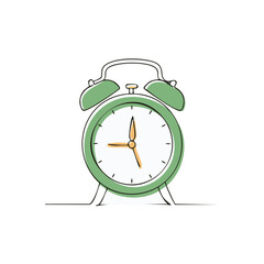 Green Alarm Clock Illustration Showing Quarter to Nine, Time Management Concept Icon