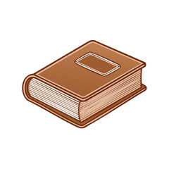 Isometric Illustration of a Closed Hardcover Book, Brown Cover with Label Window on White