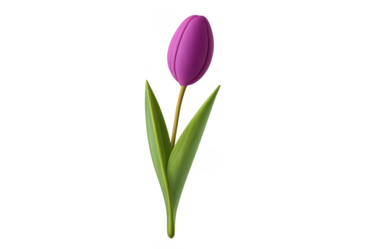 Isolated 3d rendering of a vibrant purple tulip with green leaves - Powered by Adobe