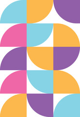 Obraz premium Vibrant Retro Geometric Semi-Circle Pattern Background – Bold Multicolor Pink Orange Blue Purple Abstract Vector 