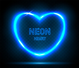 Blue neon heart-shaped frame, heart shape on dark background. A design element in the form of neon lights for Valentine's Day. Vector EPS 10.