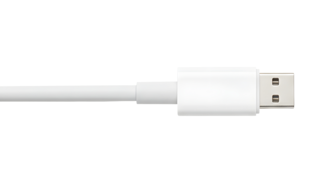 White USB type C cable connector for charging and data transfer isolated on a white or transparent background - Powered by Adobe