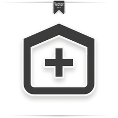 Obraz premium Hospital Building vector icon. Style is flat rounded square button, black and white colors. icon with realistic shadow