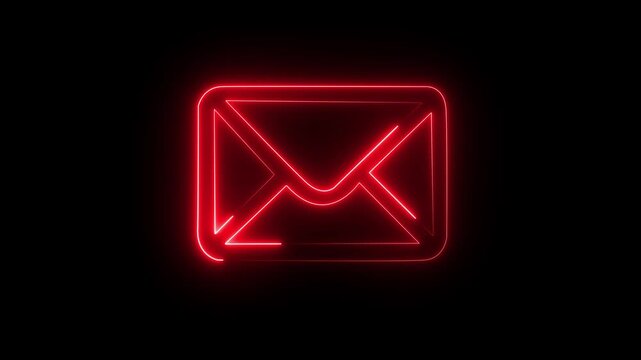 Neon Glowing Mailbox Icon Animation on Dark Background for App UI, Web Interface, Digital Messaging and Communication Design