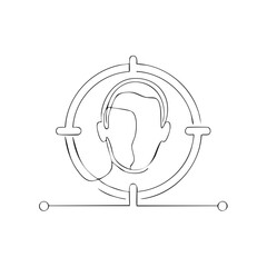 Abstract Head Silhouette in Crosshairs One Line Graphic, Privacy Violation Concept