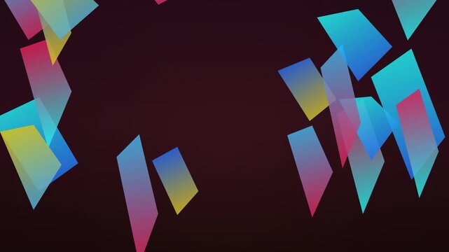 Dynamic abstract shapes float and fall against a dark backdrop