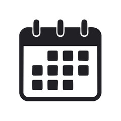 Black minimalist calendar icon illustration on white background showing scheduling and planning appointments and events