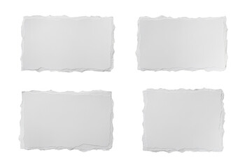 Obraz premium Collection of four blank torn paper pieces with ragged edges isolated on transparent background