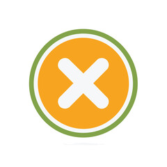 Obraz premium Simple orange circle icon with a white cross symbol, isolated on a clean white background.