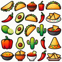 Mexican cuisine flat vector icons pack.