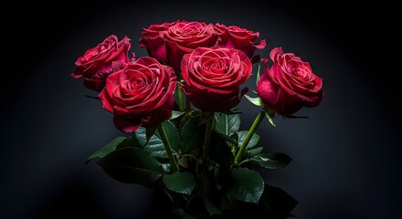 Obraz premium A bouquet of red roses on a dark background