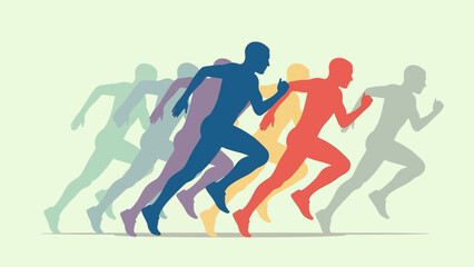 Group of runners in motion, dynamic illustration of athletes running together.