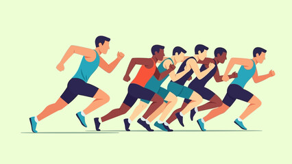 Fototapeta premium Group of male athletes running together in a competitive race.