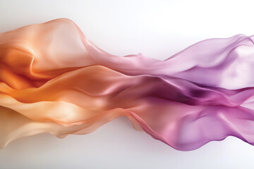 Fototapeta premium This mesmerizing image showcases a beautiful blend of flowing translucent fabrics in shades of orange, pink, and purple, evoking feelings of harmony and tranquility.
