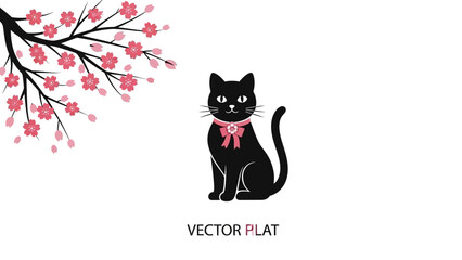 Obraz premium Black Cat Wearing Pink Bow.