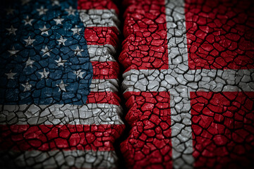 Political Conflict Concept Between United States and Denmark Over Greenland, American and Danish Flags Facing Each Other, Global Geopolitics and Arctic Tension