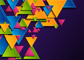Colorful paper triangles geometric tech abstract background. Vector design