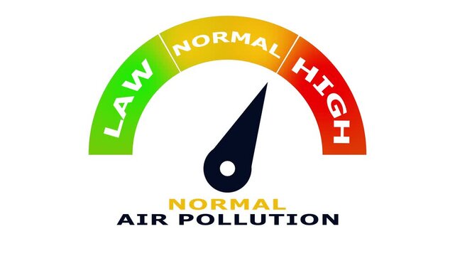 Abstract glowing normal air pollution measuring gauge icon with dark background.Futuristic glowing normal air pollution measuring gauge icon with smooth animated.