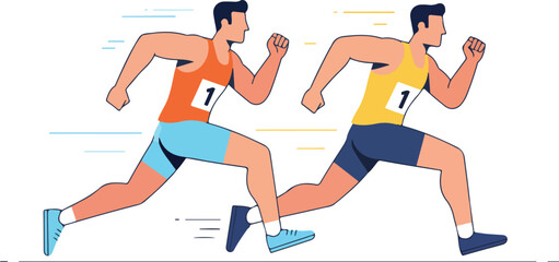 Two Male Runners in Motion Sprinting.