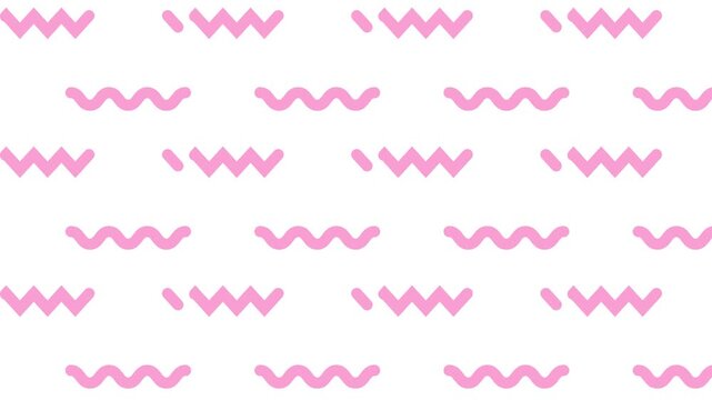 Animated pink decorative wavy lines is drawn. Linear pattern background. Looped video. Vector illustration isolated on white background.