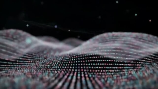 Abstract digital wave background with flowing particles, perfect for modern technology presentations.