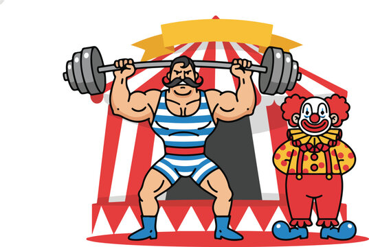 Strongman Clown Cartoon Character Illustration.