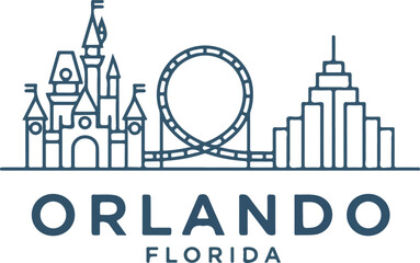 Fototapeta premium Orlando Florida Skyline with Castle and Roller Coaster.