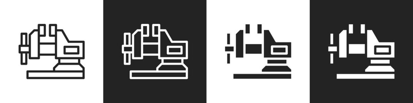Vise Line And Solid Icon In White And Black Background