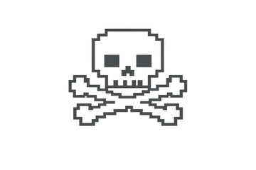Fototapeta premium Pixel art skull and crossbones symbol representing danger, toxicity, death, or alert in video games, transparent background