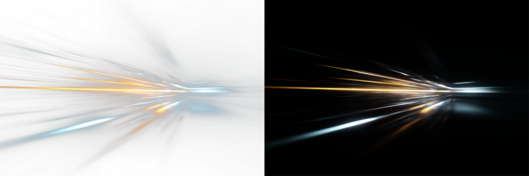 Neon blue and golden yellow abstract speed lines, glowing light motion effect PNG, transparent background - Powered by Adobe