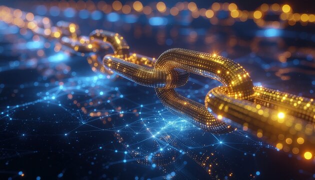 Cryptocurrency Blockchain Network Nodes Golden Technology Background
