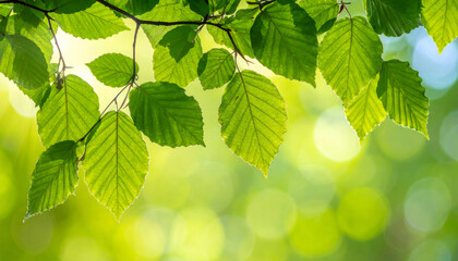 Fototapeta na wymiar Green leaves glowing in summer sunlight