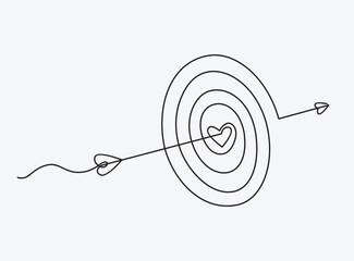 Continuous one line drawing of arrow on target circle.